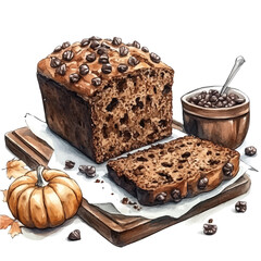 Sliced Pumpkin Bread, watercolor illustration vector, isolated on a white background.