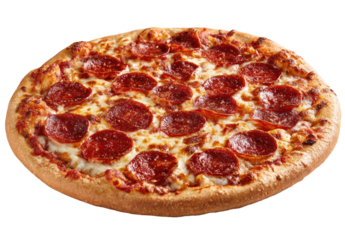Round pizza with pepperoni and cheese
