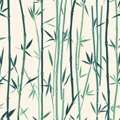 Obraz premium Serene Bamboo Forest: A Seamless Pattern of Tranquil Green Stalks and Lush Leaves