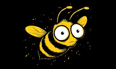 Cartoon bee with worried expression, splatter background
