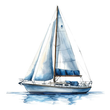 watercolor of Sailing Boat Summer Breeze, vector, isolated on a white background.