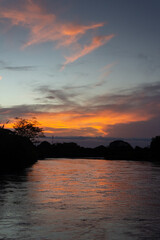 Sunset over the  River in Venezuela, South America, South America