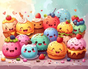 Fototapeta premium Playful Kawaii Food Characters