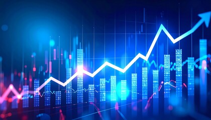 A dynamic graphical representation of increasing market trends, showcasing a rising graph amidst a complex system of data points and indicators.