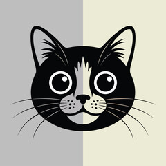 Fototapeta premium Simple cartoon drawing of a cat face in black and white. Ideal for pet products, childrens illustrations, and animalthemed designs.
