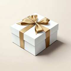 Obraz premium Elegant White Gift Box with Golden Ribbon