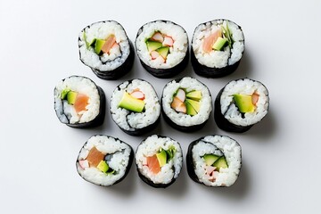 Seamless pattern with sushi. Food abstract background. Sushi on the white background.
