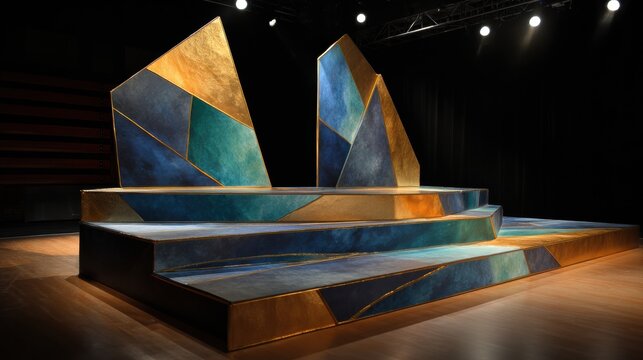 Unique Stage Design With Geometric Shapes and Vibrant Colors for a Performing Arts Event