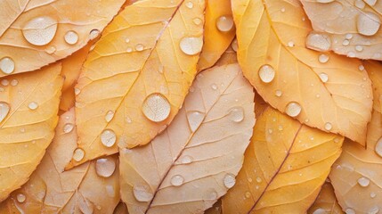 Vibrant Autumnal Leaves Adorned with Sparkling Water Droplets: Nature's Elegance
