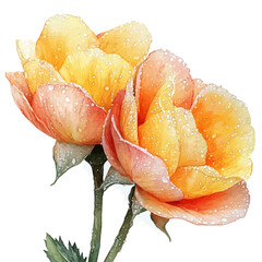 watercolor vector of Raindrops On Petals, isolated on a white background.