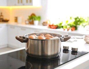 Eggs boiling on a stovetop