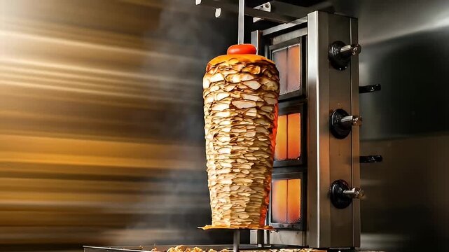 vertical rotisserie shawarma kebab cooking delicious meat