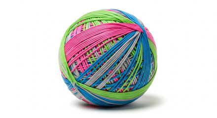 Colorful vibrant ball of yarn for knitting and crafting on an isolated transparent background