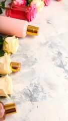 Elegant cosmetic display with roses