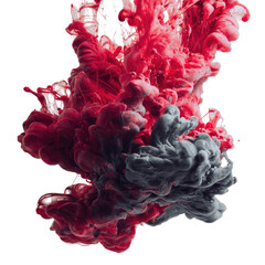 Abstract ink explosion in vibrant crimson and dark gray