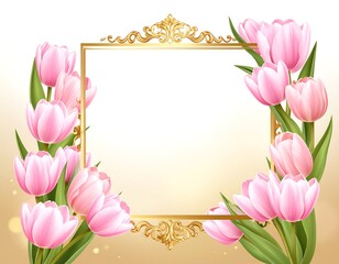 Elegant pink tulips in a gold frame