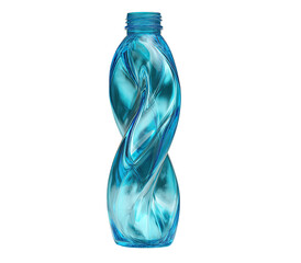 Twirling, light-blue plastic bottle.  Glossy,  twisted design.  Cap visible