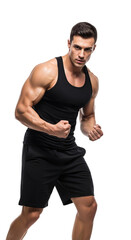 Fototapeta premium Powerful Muscular Man in Active Pose, Isolated on a Transparent Background, Demonstrating Strength, Fitness, and Workout Intensity