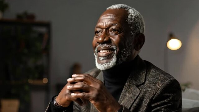 Senior man speaks animatedly