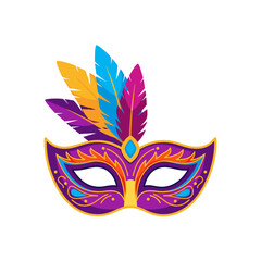 Carnival mask with feathers in purple and blue colors