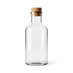 Empty Transparent Glass Bottle with Cork Stopper on isolated transparent background