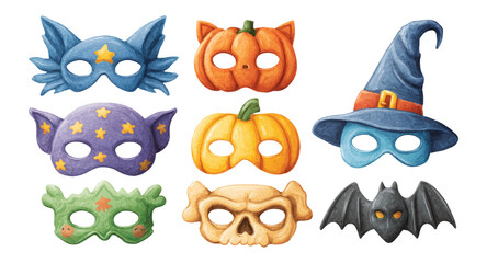 Colorful Masks Collection for Halloween, Featuring Various Designs and Styles
