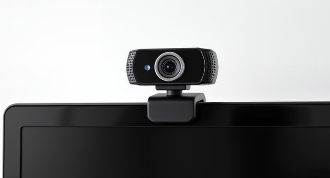 High-Definition Webcam on Laptop, Studio Shot, Technology Background, Video Conferencing Equipment
