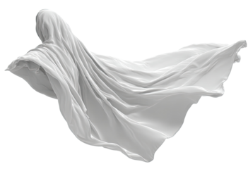 Ghostly white fabric cape, flowing