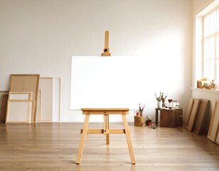Empty artist's easel in a bright studio