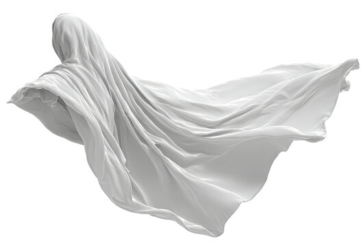 Ghostly white fabric cape, flowing