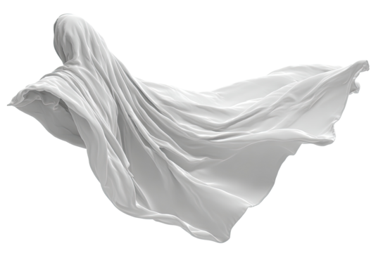 Ghostly white fabric cape, flowing