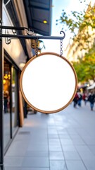 Empty circular shop sign hanging outdoors