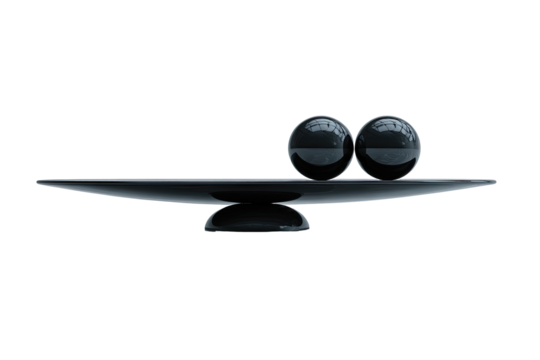 Dark gray platter, scales, two orbs