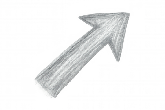 Hand-drawn diagonal arrow angling upward, sketchy style, pointing right on transparent backdrop