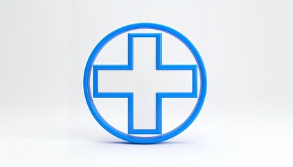 Obraz premium A blue plus sign inside a circle, representing healthcare and medical assistance.