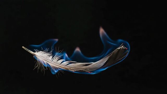 Feather in blue flames