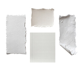 Obraz premium Four textured paper pieces, arranged in a grid. Two are irregular, torn shapes, and two are rectangular, one lined