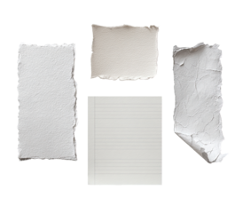 Four textured paper pieces, arranged in a grid.  Two are irregular, torn shapes, and two are rectangular, one lined