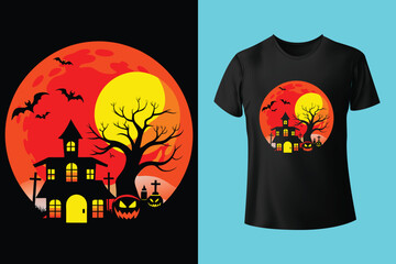 t shirt of Happy Halloween Typography Illustration with Skull, Ghost and Spider Web