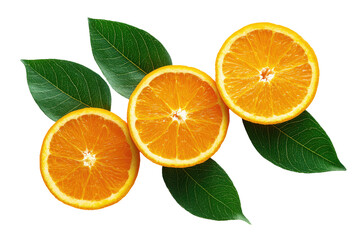 Three orange slices with leaves