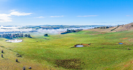 Early morning fog rolling through the countryside