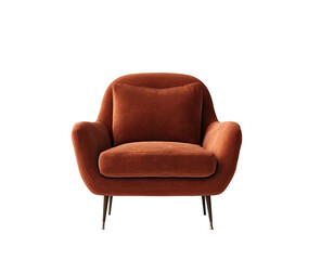 Russet velvet armchair, rounded shape
