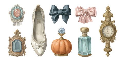 Elegant Vintage Items Collection with Shoe, Accessories, and Decorative Objects
