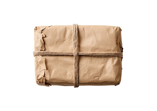 Top-down view of a tied brown paper package