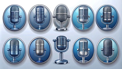 Retro microphones in circular icons