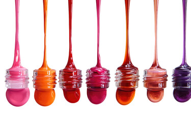 Colorful nail polish drips from containers