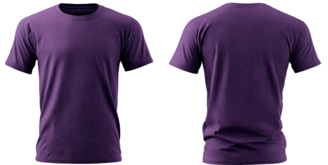 Front and back view of a plain purple t-shirt