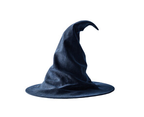 Dark, deep indigo wizard hat, sharply pointed crown, wide brim, rendered 3D style