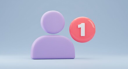 3d person icon with notification badge demonstrating new follower or activity alert