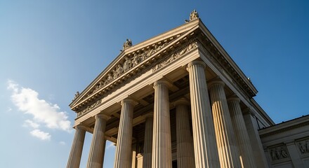 Naklejka premium Neoclassical architecture with grand columns and a blue sky